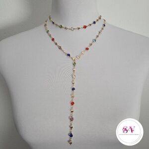 Double Layer Gold Necklace With Colorful Rhinestones